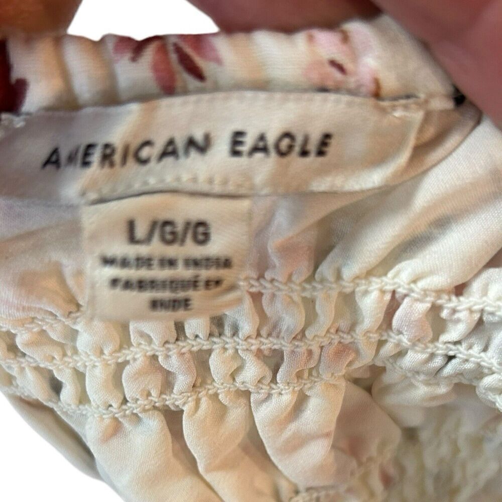 American Eagle Puff Square Neck Ruched Floral Crop Cottagecore Size Large - Picture 13 of 16